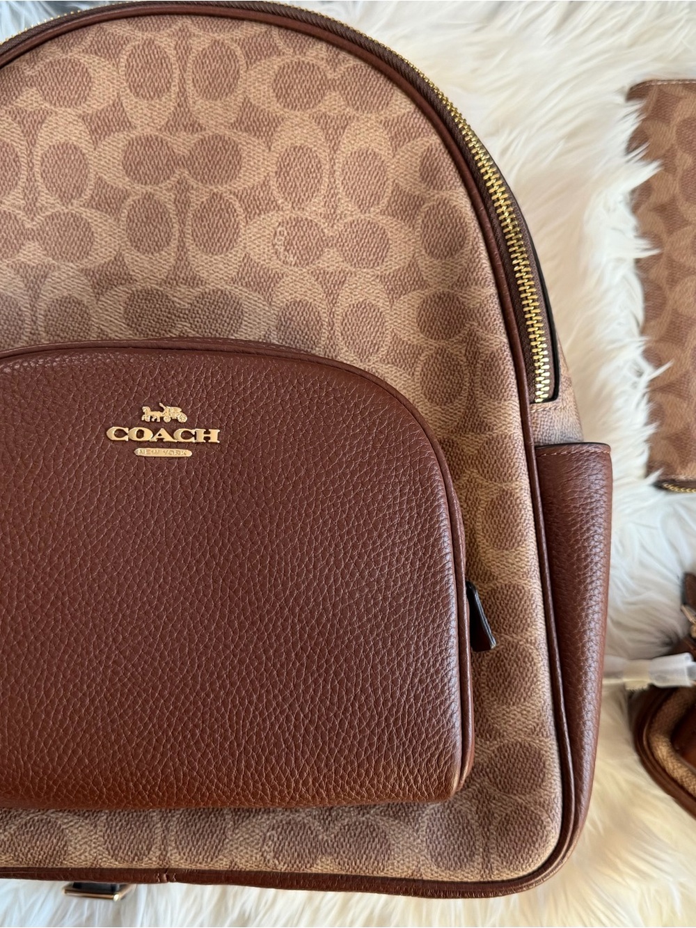 Coach Brown Signature Canvas & Leather Backpack with Gold Hardware